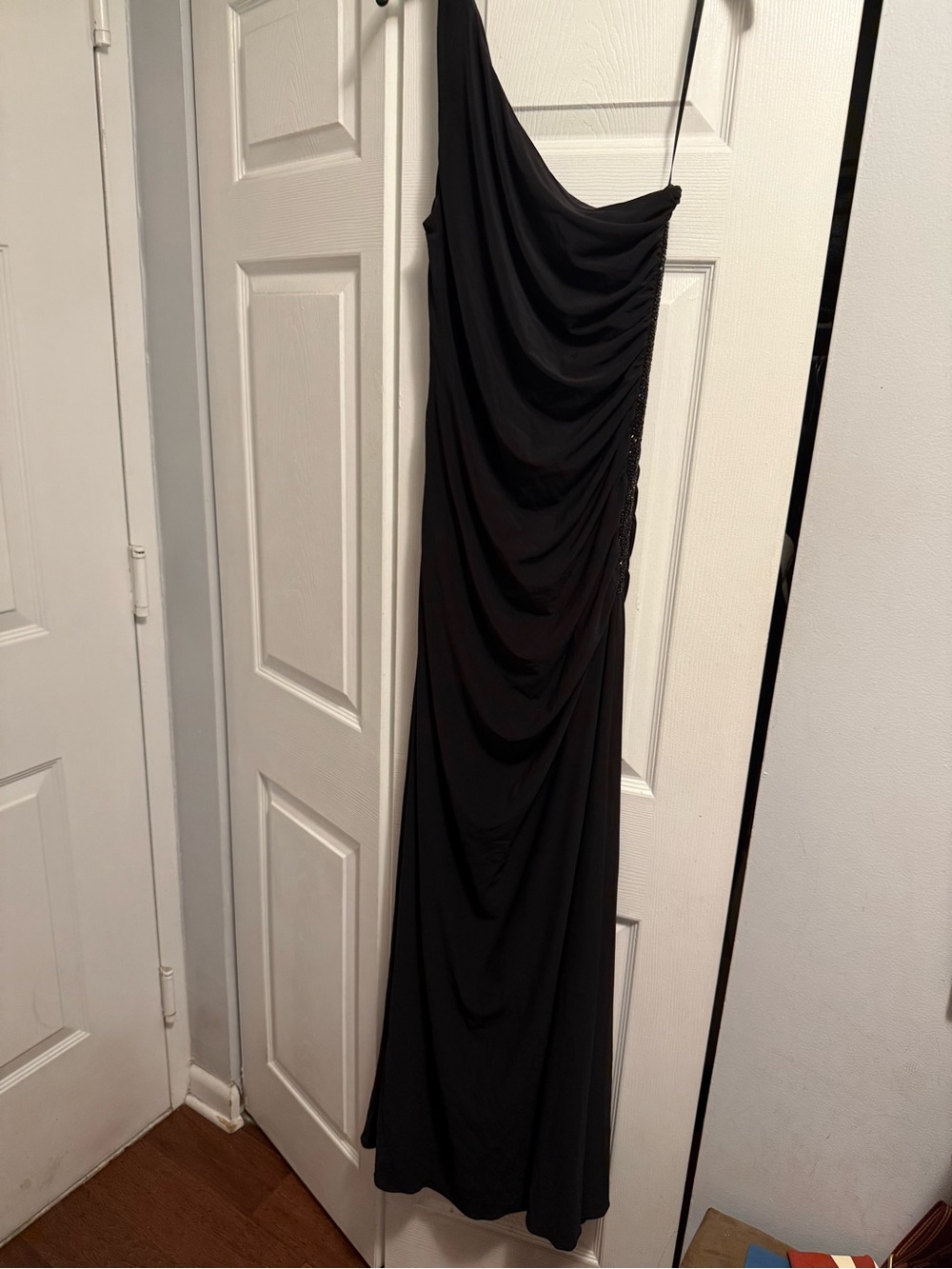 Laundry By Shelli Segal One-Shoulder Black Draped Gown